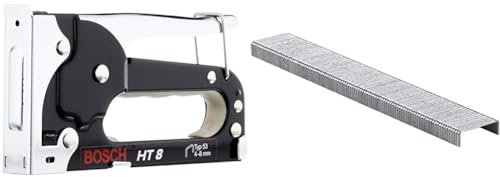 Bosch Professional HT 8 Handheld Tacker (Wood, Staple Type 53) + 2609255857 4 mm Type 53 Fine Wire Staples (Pack of 1000)