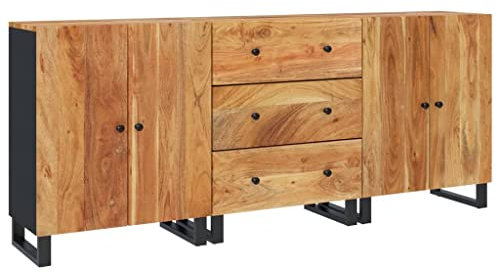 vidaXL 3-TLG. Sideboards Massivholz Akazie, Schrank, Beistellschrank, Home Organizer, Lagerschrank, Wohnzimmerschrank, Wohnzimmer Sideboard