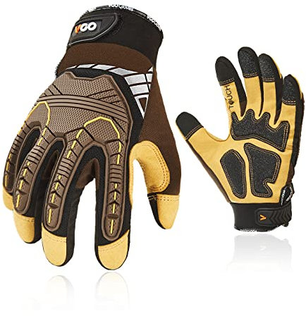 Vgo... Gants de travail de sécurité, gants de mécanicien, gants anti-vibrations, robustes (SL8849,8/M,Marron,1Paire)
