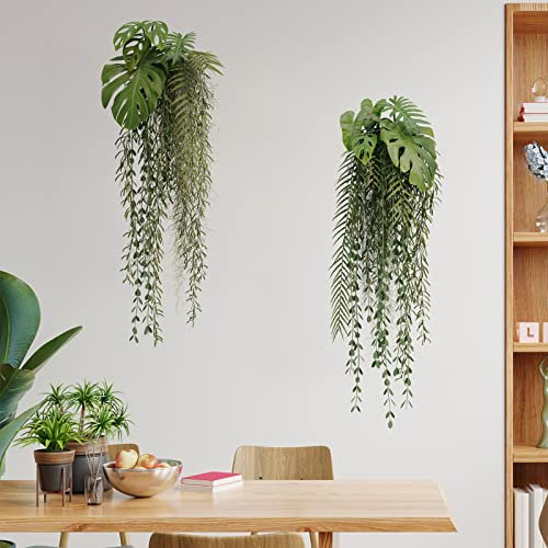 Green Plants Wall Stickers,Hanging Tree Vine Wall Decal Nature Plants Palm Leaf Wall Sticker Wall Art Mural for Bedroom Living Room Background Office Home Décor