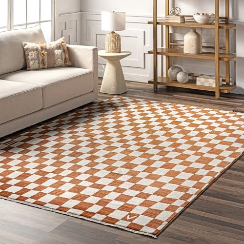 nuLOOM Teppich mit Fransen für den Innenbereich, gewebt, leicht zu reinigen, langlebig, fusselfrei, 90 x 3 m, Dominique Orange