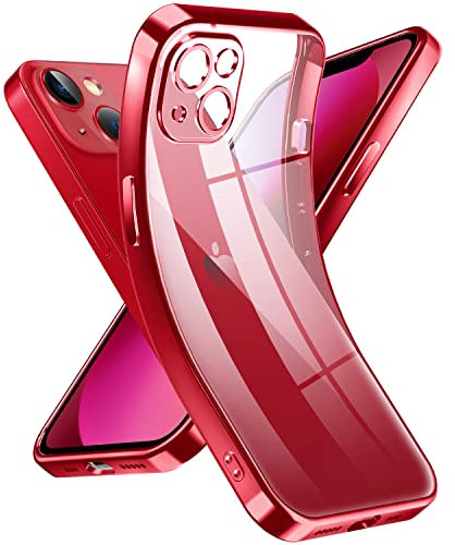 Supdeal Custodia Trasparente per iPhone 13, Mai Gialla con Protezione Fotocamera, Cover Case in Silicone Trasparente Ultra Sottile e Leggera, Impronte Antiaderenti, 6,1, Rosso
