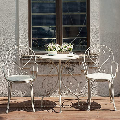 ARHAMS Gartenstuhl Metall, Balkonstuhl, Outdoor Tische Und Stuhlanzüge, Schmiedeeiserne Outdoor Terrassenstühle mit Armlehne for Den Garten, 3-teiliges Set (Color : 1)