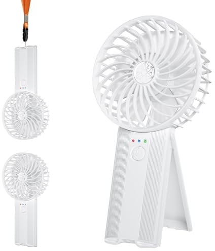 Wastou Handheld Fan, Portable USB Rechargeable Mini Fan, Silent Small Personal Hand Fan, Battery Operated Powerful 4 Speeds Quiet Table Desk Cooling Fan for Bedroom Office Travel (White)