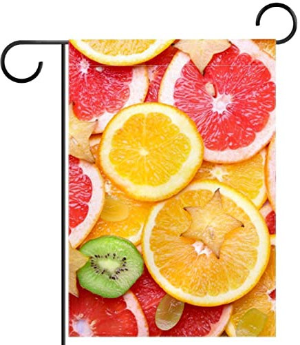 Bandera de jardín personalizada con diseño de estrella de kiwi de frutas y naranja sangre, doble cara, para exteriores, decoración de letreros al aire libre