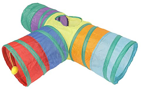 Tyenaza 3-Wege-Katzentunnel, Zusammenklappbares Katzenröhrenspielzeug Mit Hängendem Plüschball Für Kaninchen, Kätzchen Und Hunde