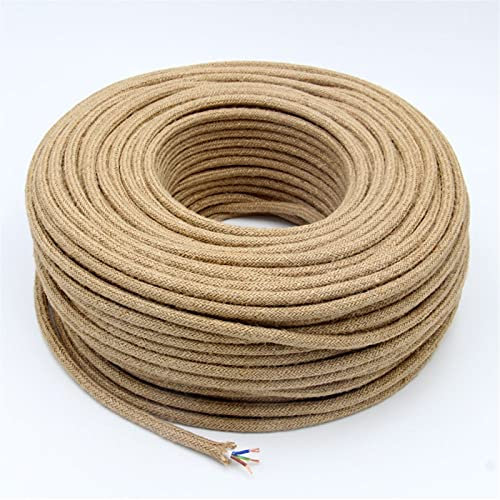 ELTOX Cavo Elettrico,Filo Elettrico 2 Core 3 Core 3 Core Vintage Corda di Canapa Tessuto Elettrico Cavo Intrecciato Cavo Intrecciato Cavo a Sospensione retrò (Color : 3 Core, Size : 50m)