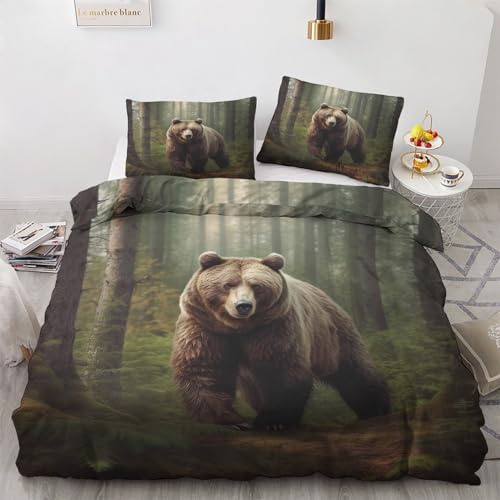 GEDAEUBA Bär Bettwäsche 135x200 - Wilde Tiere Bettbezug 135 x 200 2er Set, Wendebettwäsche und Kissenbezug 80x80, Weiche & Angenehme & Atmungsaktive Mikrofaser Bettwäsche-Sets mit Reißverschluss