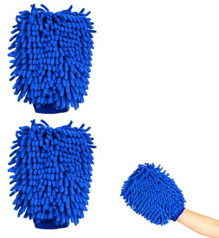 PSOWQ Lot de 2 Gants Toilette en Microfibre pour Nettoyage Voiture Brosse Nettoyage Roue Gant Nettoyage à Long Manche éPonge Nettoyage Intérieur Séchage Rayures Shampooing Lingettes Tissées (Bleu)