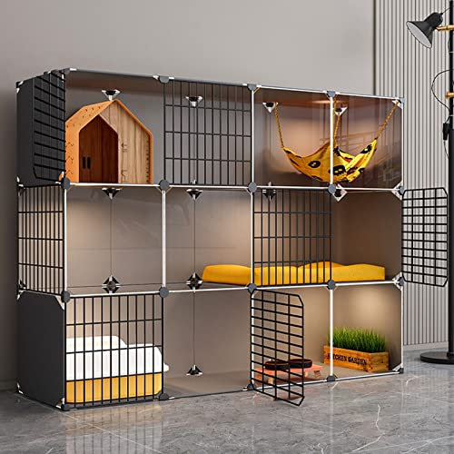 Katzenkäfige mit Dach, große Katzenkiste, Katzenhaus, transparentes Design, doppellagige, gewichtete Plattform, einfache Montage der Cattery (Suite)/D/147 * 39 * 111 cm
