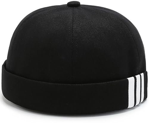 MESU Berretto da marinaio senza tesa da uomo, stile retrò, senza tesa, A-Nero, Taglia unica