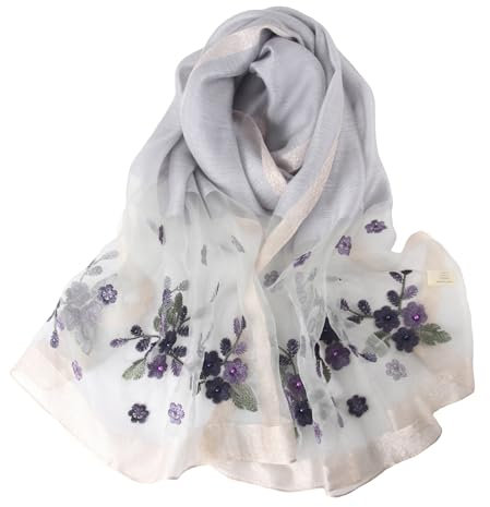 Sawekin Damen Schal Stola Halstuch Sommerschals Farbverlauf Für Abendkleid Hochzeit Seidenschal/Baumwolle Schal 195 * 88cm (U-Grau)