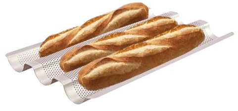CANDeal Moule à Baguette Antiadhésif, Plateau à Pain Français épais Pour 3 Baguettes Parfaitement Cuites, Moule à Baguette Doré Perforé Pour La Cuisson Au Four (10x9x1 pouces)