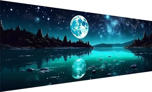 Diamond Painting, Diamant Painting Bilder See, DIY Diamant Kunst Malerei Stickerei Set, Diamant Malen nach Zahlen Erwachsene, Mond Diamond Painting Set für Zimmer Wanddeko und Geschenk 210x70cm A-1