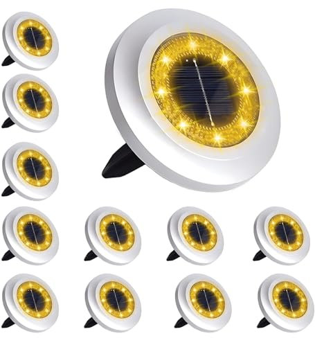 Puncools Solar Lights Outdoor Garden,12 Pack Waterproof Solar Ground Lights for Lawn Pathway Yard Landscape Walkway(Warm White)