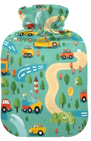 Cute Park Cars Wärmflasche und Bezug Weich Warm für Winter Bett Hand Hals und Schultern 2L