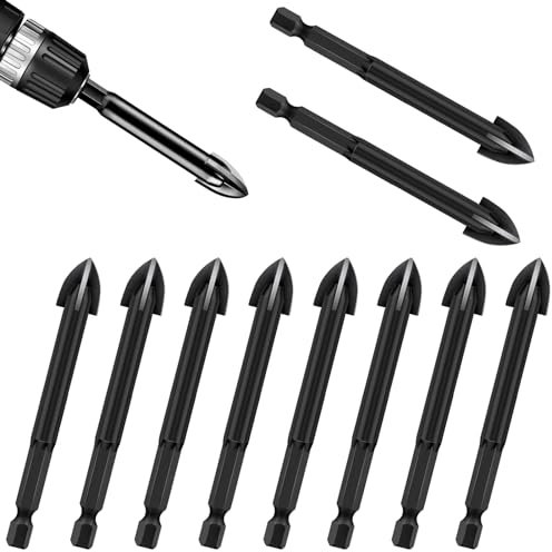 Glass and Tile Drill Bit 10 Pieces Drill Bits 6mm for Glass Concrete Brick Wall Wood Aluminium Mirrors Porcelain Plastic Cuts Holes on Stainless Steel
