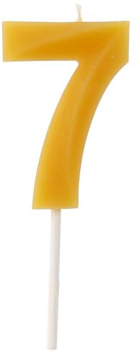 Folat Zahlenkerze aus 100% Bienenwachs, Ziffernkerze für Torten, Geburtstagskuchen und Dekoration, raucharm, tropfbeständig, natürlicher Honigduft (Ziffer 7)