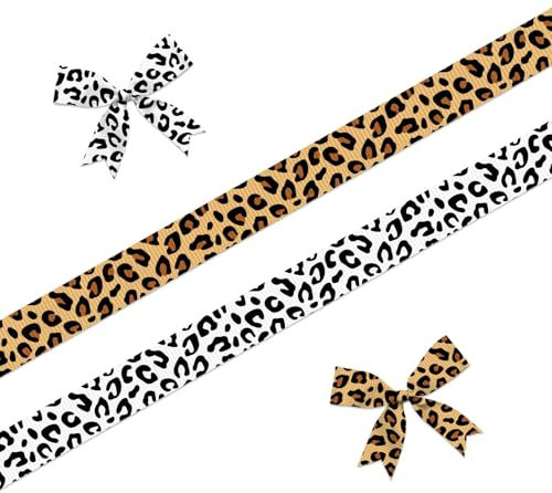 Hying 2 Stück Leopardenbänder zum Basteln, 0,95 cm breit, Ripsbänder, Leopardenmuster, klassisches Retro-Band, für Geschenkverpackungen, Karneval, Geburtstag, Hochzeit, Dekorationen, 9,1 m
