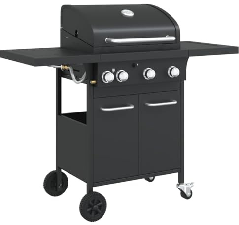 vidaXL Gasgrill mit 4 Flammen Schwarz Pulverbeschichteter Stahl