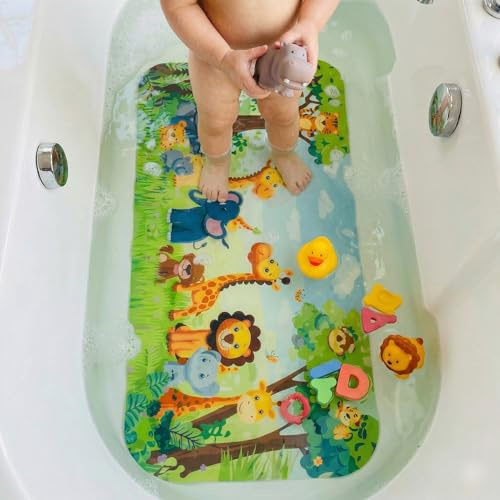 Non Slip Bath Mat for Tub,Cartoon Slip-Resistant Mat for Kids Bath Tub - Anti-Slip Bathtub Mat - Non-Slip Shower Floor Mat for Toddlers and Baby Bath Time (Jungle)