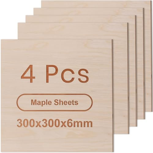 ROWOOD Contreplaqué 6mm Érable 4Pièces 300x300x6mm Matériaux de Gravure Laser Plaque de Contreplaqué pour Modélisme Artisanat en Bois Découpe Laser Pyrogravure Peinture