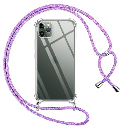Pnakqil Funda para iPhone 11 Pro MAX con Cuerda, Carcasa Transparente Silicona Colgar Collar Correa de Cuello Cadena para iPhone 11 Pro MAX Fundas, Cordón Ajustable [Morado 01]
