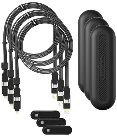 Rolling Square inCharge XL 200 cm - Cavo Usb Type-c, Cavo Universale Cellulare, Regalo Uomo, Caricatore Universale Cellulare 6 in 1, Gadget Tecnologico, Nero, Cavo Lightning da 100W, Bundle 3x