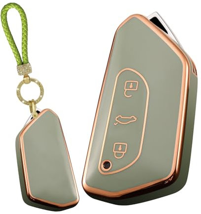 ontto Coque de clé de voiture en TPU souple avec porte-clés pour Volkswagen ID.3 ID.4 ID.6 Golf 8 GTI MK2 2020, vert, M