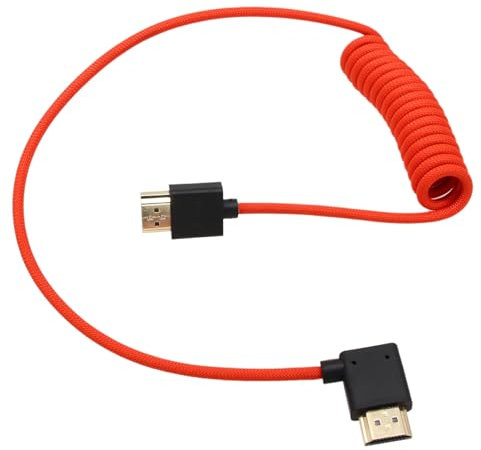 HangTon HDMI 8K 4K 50p Kabel für ATOMOS Ninja Shinobi Indie 7 Portkeys Feelworld LUT6 Sony A7R-V Canon C70 XF605 G9II ZCAM E2 S6 X-H2S Kamera, Linksgewinkelt Typ A HDMI 2.1 Rot geflochten 50cm