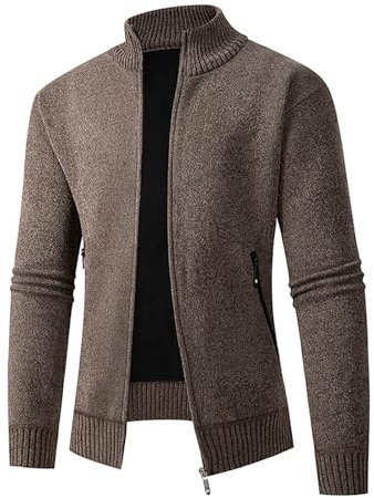 Trachten Herren Jacke, Cardigan Herren Lang, Strickmantel Full Zip Trachtenjanker Gestrickt Dickere Fleecejacke Rollkragen Warme Freizeit-Jacke Einfarbig Trachten Sweaters Regular Fit Freizeit