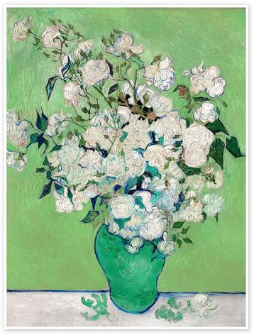 Weiße Rosen Poster von Vincent van Gogh 13 x 18 cm Grün Wandbilder Wanddeko