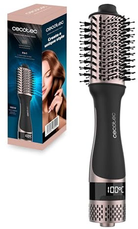 Cecotec Cepillo de Aire con Pantalla CeramicCare Unique Touch. 1200W, Seca, Desenreda, Alisa, Da Volumen y Moldea, 4 Temperaturas, Elimina el Encrespamiento, Cabezal de Cerámica