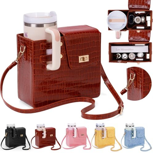 Purse for Stanley Cup, Outdoor Portable Crossbody Water Cup Storage Bag with Stanley Purse, Crossbody Bag for Stanley Bottle, Bronze(pu)