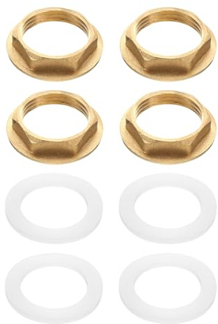 sourcing map 4Pcs Brass Lock Nuts Pipe Fitting, G1-11 Female Hex Locknut, Flange Single Hole Faucet Lock Nut with Silicone Washer for Kitchen Basin Sink Plumbing