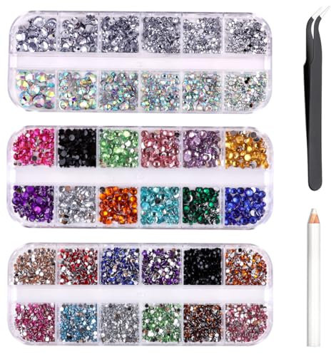 ZEPIQOR 3690 Pièces Strass Ongle Nail Art, strass, strass et paillettes, Mix Tailles Strass Ongle Cristal Nail Art Ongles avec Pincette Pick Up et Stylo Pointeur Strass pour Nail Art et la Décoration