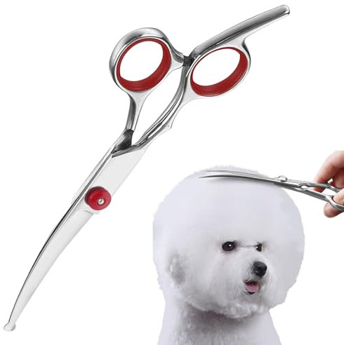 Ciseaux Toilettage Chien,Ciseaux Toilettage Chien Professionnel,Ciseaux Courbés pour Animaux de Compagnie avec Bout Rond de Sécurité pour Animaux,pour Couper les Poils de Chiens et Chats