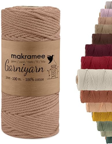 GARNIYARN Premium Makramee Garn 3mm – Weiches Baumwollseil für Macrame, DIY-Bastelprojekte, Wandbehänge, Pflanzenhänger und Wohnaccessoires, Stricken – 100% Natürlich Cotton – (rustikales rosa, 100m)
