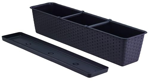 Fioriera da balcone 69x17x15 cm con sottovaso | Vaso per piante in effetto rattan, durevole e resistente alle intemperie | Vasi per fiori per davanzale, terrazza e interni | Fioriera dal design