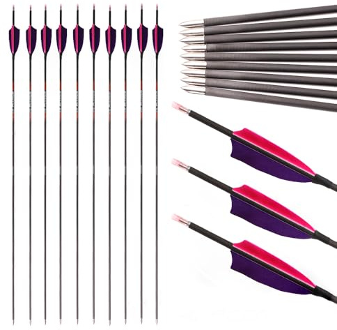 PHILOCS 12 Stück Bogenschießen Pfeile ID 4,2 mm Spine 300 350 400 500 600 700 800 900 1000 1100 1300 1500 1800 Jagdpfeil, 4“ Lila Rosa Truthahn-Feder (31inch,Spine 400)