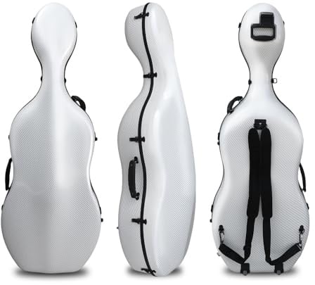 DouscsChart Professionelles Cello-Etui 4/4 aus Kohlefaser, ultraleicht, langlebig, robust, Hard-Shell-Reise-Etui für Cellisten, Musikschule, Studenten, wasserdicht, stoßfest, mit Rucksackgurten