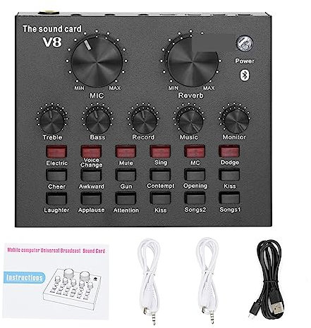 AIRYSSFU Kit scheda audio, Microfono Studio V8 Scheda audio Kit alimentazione phantom Bm800 Microfono a condensatore for PC Registrazione computer Karaoke Streaming(V8 Sound Card)