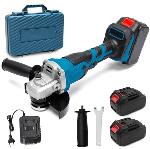 Akku-Winkelschleifer für Makita 21 V Akku, Winkelschleifer 125 mm, 12000 U/min, kabellos, 3 einstellbare Geschwindigkeiten mit 2 Akkus, mit Tragetasche, zum Schneiden und Polieren von Fliesen