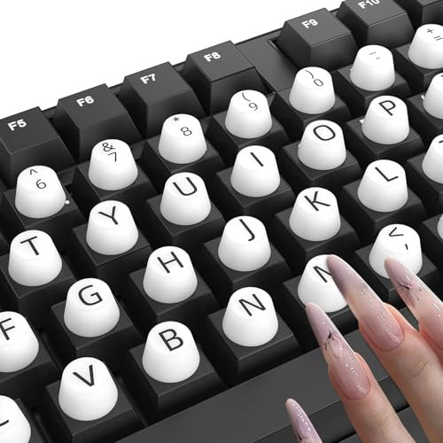 MasiBloom Raised Keyboard Stickers for Long Nails Compatible with Wired Wireless Keyboard Letters Keys Bubbles Keycaps Decal Comfortable Typing for Office Work Protector Accessorie (White)
