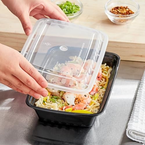HOT BARGAINS 150 x 24oz Food Storage Containers with Reusable Lids Black Rectangular (150, Rectangular (24oz))
