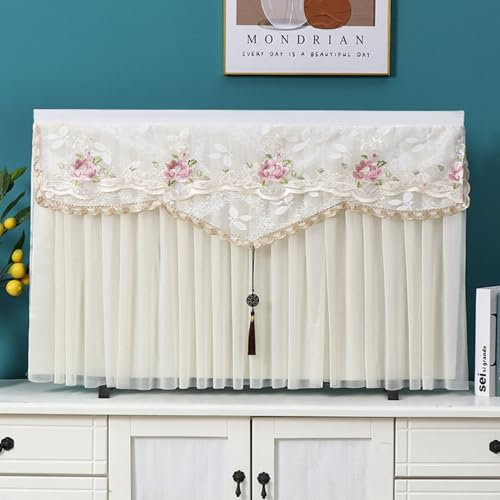 Treer Funda de Polvo para TV 32 a 85 Pulgadas, Funda para Televisor Tela de Encaje Cubierta Antipolvo TV Universal Lavable para Protector Cubierta Pantalla (85 pulgadas,H12-blanco)