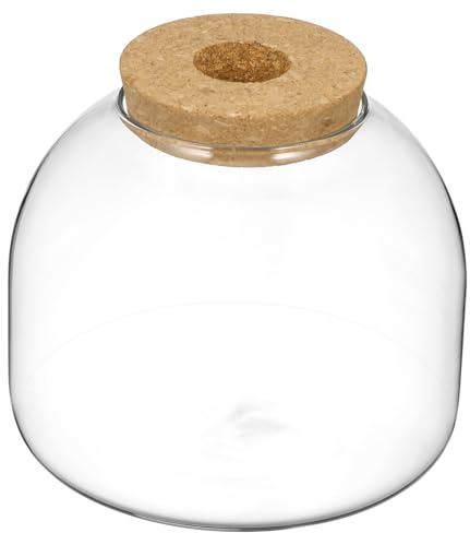 Glas Terrarium mit Deckel, Rund, 1 Stück, Holz, Transparent für Pflanzen