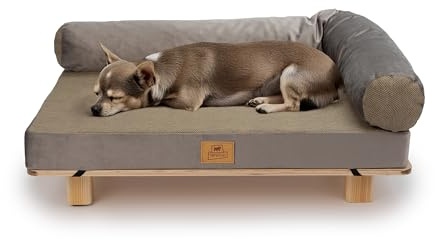 Ferplast FSC® Certified Wooden Cat and Dog Bed with Soft Cushion, Style, Comfort and Durability, 76 x 46 xh 24 cm.