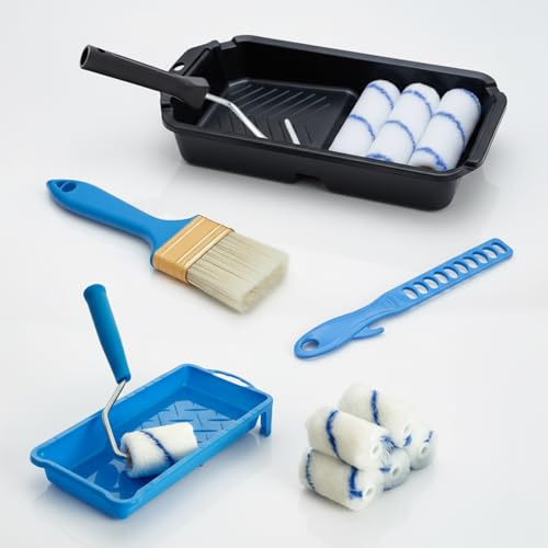 15-Teiliges Farbroller Set,Malerset, Bestehend Aus Farbwanne,Pinsel,Rolle,Einlegerollenhalter Und Rührstab Zum Auftragen Von Latexfarbe Auf Wände Und Decken,Maler Set,Farbroller Wandfarbe