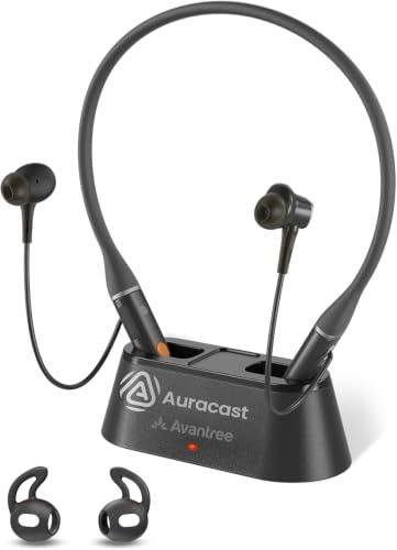 Avantree Loop Dock - Auracast & Bluetooth Nackenbügel Ohrhörer | Ladestation, geringe Latenz, 3 EQ-Modi mit klarer Stimme, ideal für TV, PC, Telefon & Auracast öffentliche Orte
